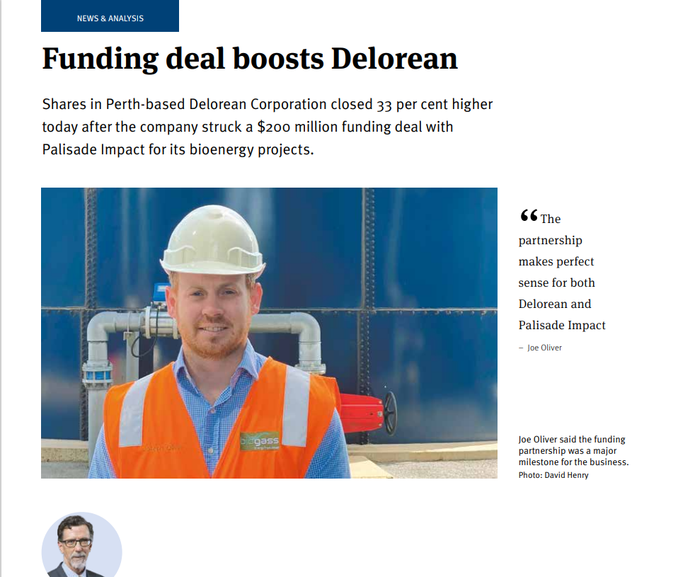 Palisade Partner Funding deal boosts Delorean Corporation